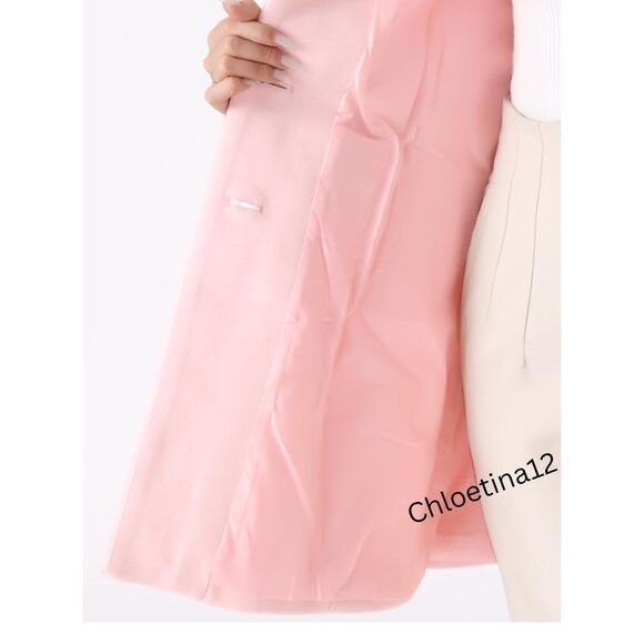 New Women Lapel Collar Long Wool Pea Coat Pink Button Down Gorgeous Coat - Picture 2 of 16